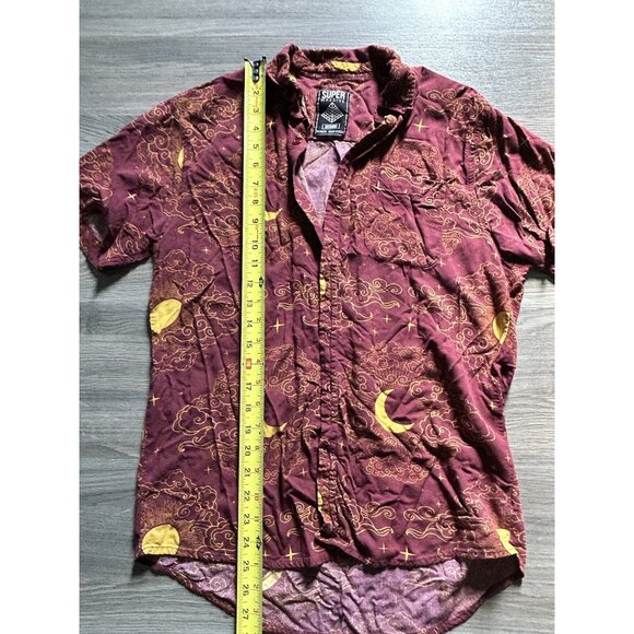 Super Massive Mens Medium Short Sleeve Red Yellow Sun Moon Button Down Shirt - Picture 4 of 5